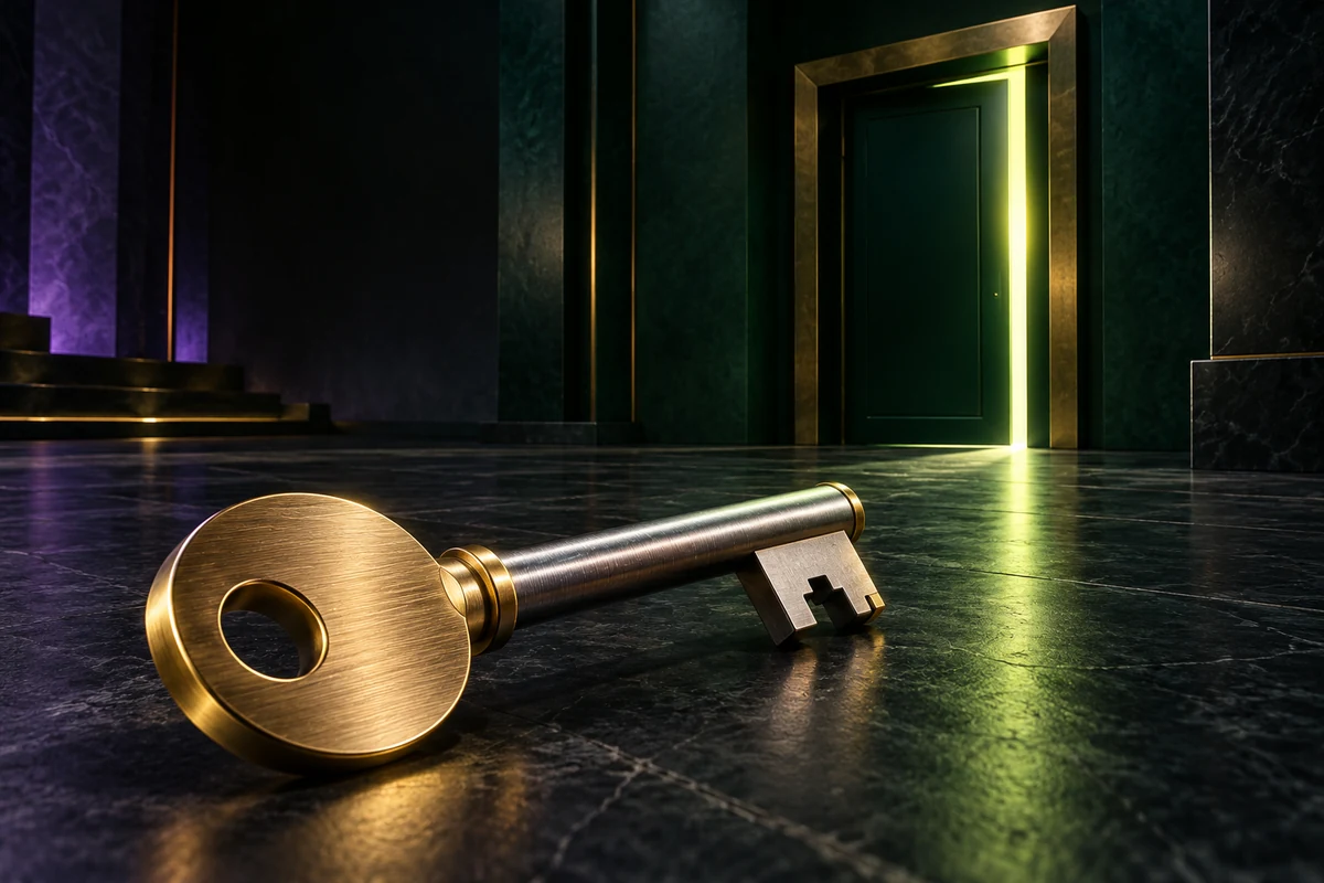 Kunci logam dan pintu hijau